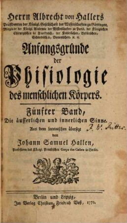 Anfangsgründe der Phisiologie des menschlichen Körpers, 5