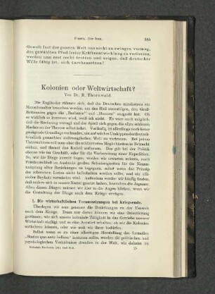 Kolonien oder Weltwirtschaft?