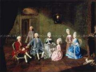 Marc Antoine Andre de la Haye de Launay mit seiner Frau, seinen drei Töchtern und einem Freund