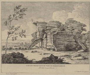 Der Felsgipfel Hochstein (Hohenstein) in den Königshainer Bergen in der Oberlausitz, eventuell aus Schachmanns Beobachtungen über das Gebirge bei Koenigshayn in der Oberlausitz