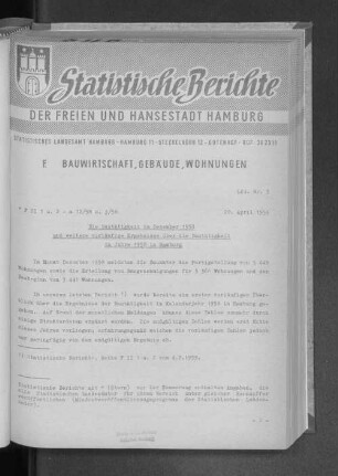 Die Bautätigkeit im Dezember 1958 und weitere vorläufige Ergebnisse über die Bautätigkeit im Jahre 1958 in Hamburg : Lfd. Nr. 3