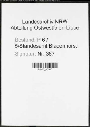 Sterberegister Standesamt Castrop-Rauxel Bladenhorst
