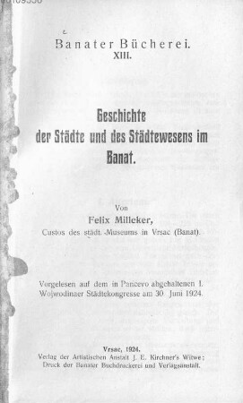 Geschichte der Städte und des Städtewesens im Banat