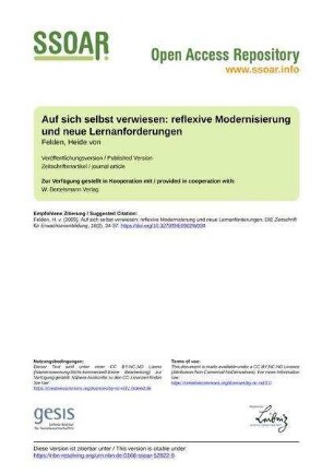 Auf sich selbst verwiesen: reflexive Modernisierung und neue Lernanforderungen