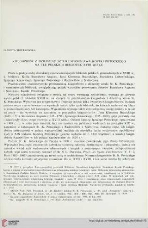 13: Księgozbiór z dziedziny sztuki Stanisława Kostki Potockiego na tle polskirch bibliotek XVIII wieku