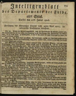28tes Stück. Cassel den 11ten Julius 1808