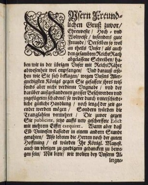 Copia Antwortschreibens der Königl. Dennemärck. Herrn Cantzelers und Stadthalters ... an sämptliche Herrn Reichs-Rähte