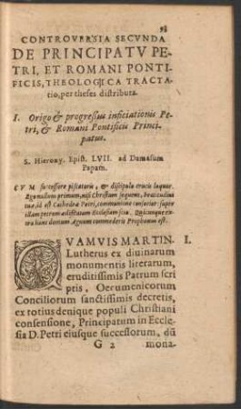 I. Origo et progreßus inficiationis Petri, et Romani Pontificis Principatus.