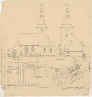 Döllgast, Hans; Bernstein; Ev. Pfarrkirche - Lageplan; Grundriss; Ansichten