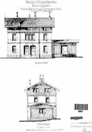Gutenstein: Empfangsgebäude Längs- und Giebelansicht