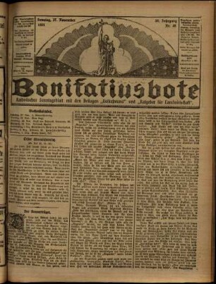 Erste Ausgabe vom Sonntag, den 27. November 1921.