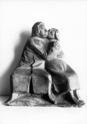 Kussgruppe I : Kussgruppe I. Gips, getönt; 18 x 17,6 cm (1921; E. Barlach). Güstrow: Atelierhaus am Inselsee