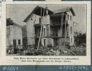 Die vom Hochwasser am 30./31. 7. 1897 zerstörte Villa "Maria Philippine von Albin Kleinhempel" in Coßmannsdorf (Freital)