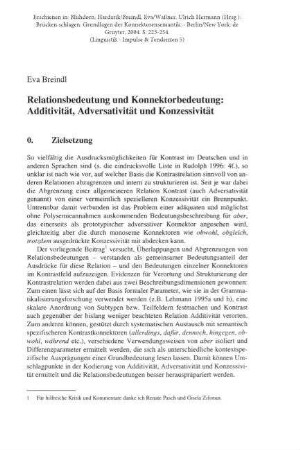 Relationsbedeutung und Konnektorbedeutung: Additivität, Adversativität und Konzessivität