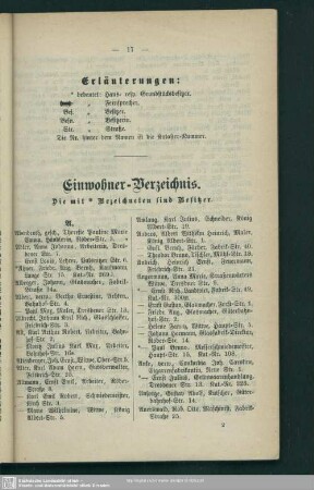 Einwohnerverzeichnis : Einwohner-Verzeichniß