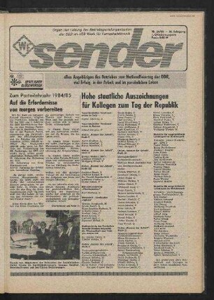 Betriebszeitung 'WF-Sender', Nr.26/1985 (1. Oktoberausgabe 1985)