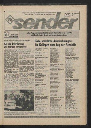 Betriebszeitung 'WF-Sender', Nr.26/1985 (1. Oktoberausgabe 1985)