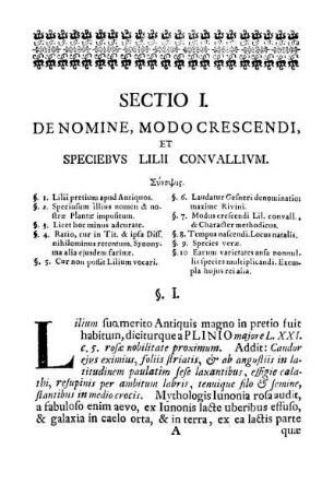 Sectio I. De nomine, modo crescendi, et speciebvs lilii convallivm.