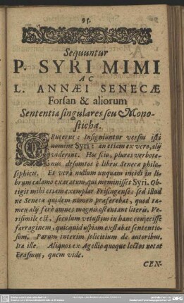 P. Syri Mimi Ac L. Annaei Senecae Forsan & aliorum Sententiae singulares seu Monosticha