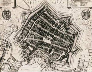 Leipzig aus der Vogelschau : Plan (Vogelschau) auf Leipzig um 1650