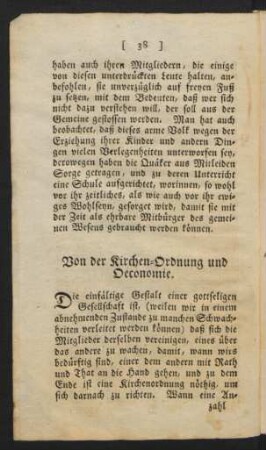 Von der Kirchen-Ordnung und Oeconomie.