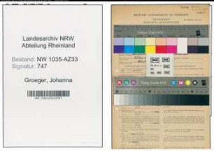 Entnazifizierung Johanna Groeger , geb. 25.06.1883 (Kuechenhilfe)