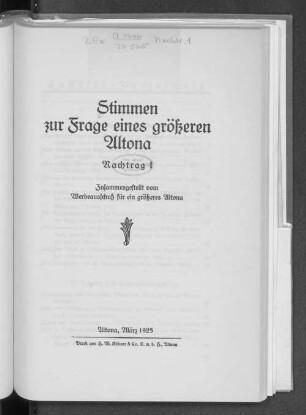 Nachtr. 1: Stimmen zur Frage eines grösseren Altona