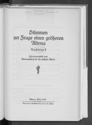 Nachtr. 1: Stimmen zur Frage eines grösseren Altona