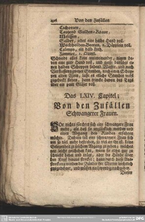 Das LXIV. Capitel; Von den Zufällen Schwangerer Frauen
