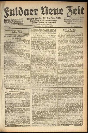 Erste Ausgabe vom Samstag, den 25. März 1922.