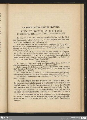 Siebenundzwanzigstes Kapitel. Schwärzungsvorgänge bei der Photographie mit Röntgenstrahlen