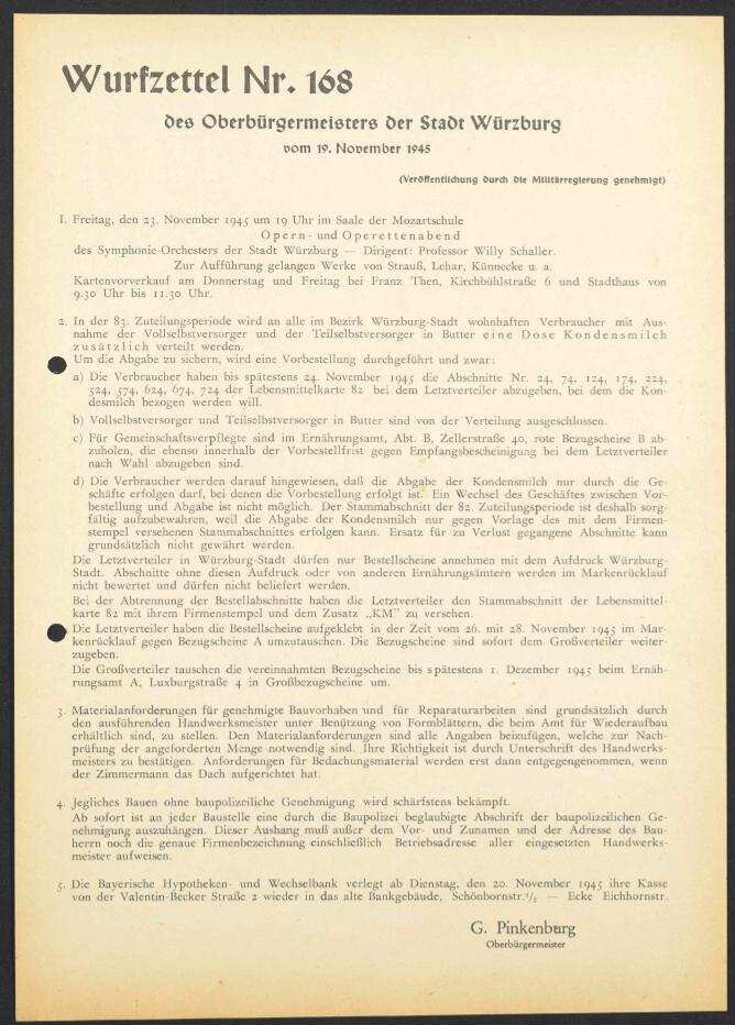 Wurfzettel Nr. 168 des Oberbürgermeisters der Stadt
                              Würzburg | Digitalisierung: Stadtarchiv Würzburg