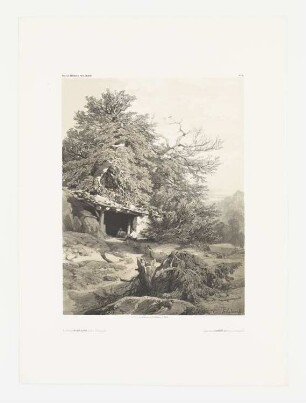 Landschaft mit Hütte und zwei Menschen, Blatt 15 der Folge "Wälder und Berge"