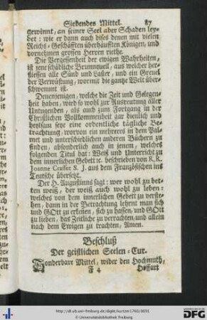 Beschluß Der geistlichen Seelen-Kur.