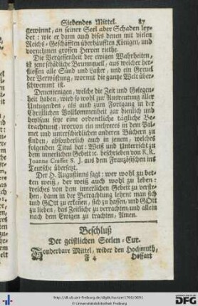 Beschluß Der geistlichen Seelen-Kur.