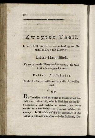 Erstes Hauptstück. Vorangehende Hauptbestimmung: die Gottheit als ewiges Leben.