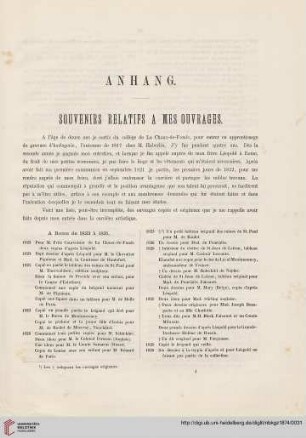 Anhang: Souvenirs relatifs à mes ouvrages