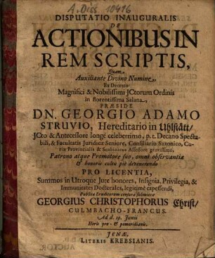 Disputatio Inauguralis De Actionibus In Rem Scriptis