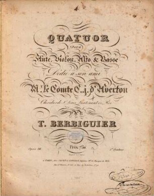 Quatuor pour flute, violon, alto & basse : Opera 86 : 1er quatuor