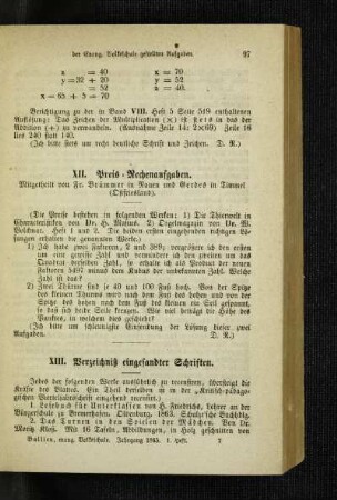 Verzeichnis eingesandter Schriften