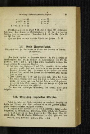 Verzeichnis eingesandter Schriften