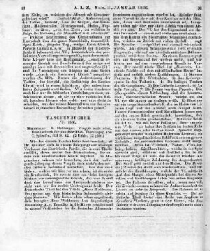 Vergiss mein nicht. Taschenbuch. Für das Jahr 1836. Hrsg. von K. Spindler. Stuttgart: Hallberger [1835]