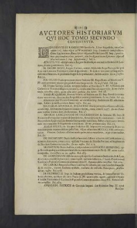 Auctores Historiarum qui hoc tomo secundo continentur.