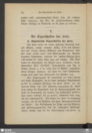 V. Die Eigenschaften der Fette