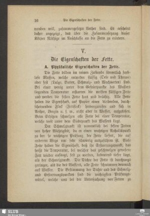 V. Die Eigenschaften der Fette