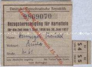 Fragment einer Bezugskarte der DDR für Kartoffeln