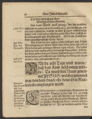 [Textus.] [...] der Evangelist Lucas in dem 2. Cap. und lautet wie folget: