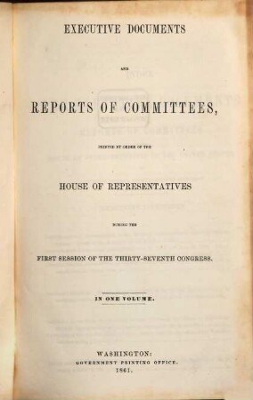 House documents. [156.] 1861 = Congress 37, Sess. 1