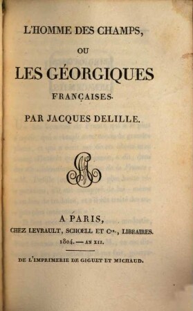 Oeuvres, 1. L'Homme des Champs. - 1804