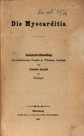 Die Myocarditis : Inaugural-Dissertation